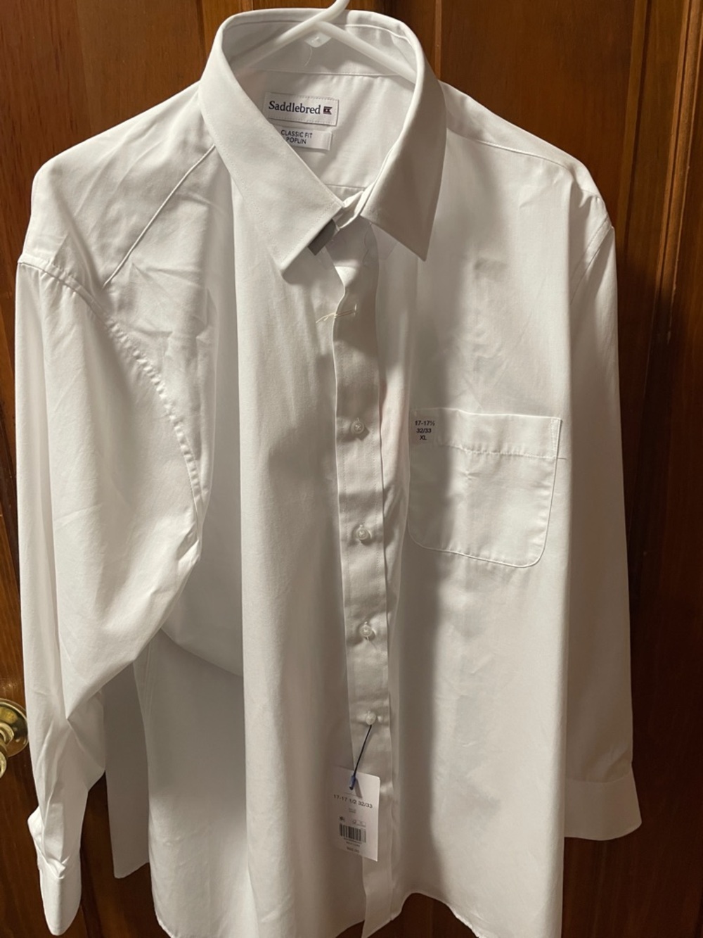 Saddlebred White Long-Sleeve Dress Shirt with Chest Pocket